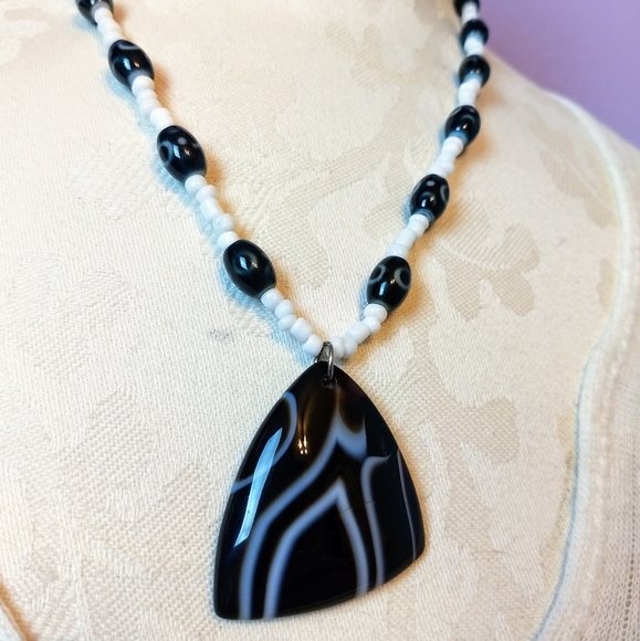 Piece #60 "Cafe Con Leche" Agate Beadwork Necklace - Picture 2 of 3